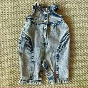 Vintage 80s Ruffle Little Ones Acid Wash Jumpsuit